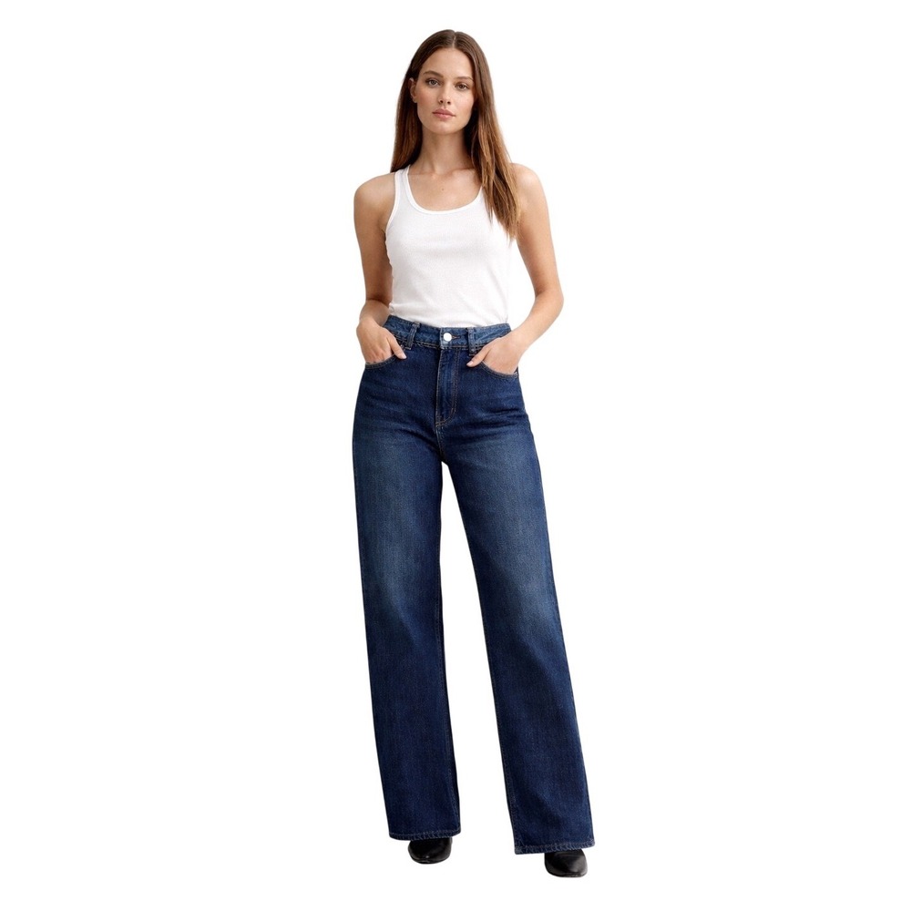 Moussy Vintage Boulder Wide Straight Jeans Dark Blue Made in Japan Womens 27